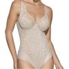 Selene, Body Donna in Pizzo Effetto Trasparente, con Ferretto e Motivo Floreale, Senza Imbottitura, Collezione Graziella, Colore Terra, Coppa 2 C