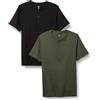 Amazon Essentials Maglietta Henley in Cotone con Maniche Corte Uomo, Pacco da 2, Nero/Verde Oliva, S
