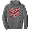 Leopard Alphabet Cheetah Letter Tees Lettera M Ghepardo Leopardo Stampa Rosa Iniziale Zebra Corrispondenza Felpa con Cappuccio, Unisex per Adulti, Asfalto, XXL