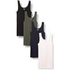 Amazon Essentials Canottiera vestibilità Aderente Donna, Pacco da 4, Bianco/Blu Marino/Nero/Verde Oliva Scuro, L