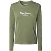 Pepe Jeans T-Shirt da Donna New Virginia Slim Fit Manica Lunga Blu, Verde (Khaki Green), M