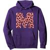 Leopard Alphabet Cheetah Letter Tees Lettera M Ghepardo Leopardo Stampa Rosa Iniziale Zebra Corrispondenza Felpa con Cappuccio, Unisex per Adulti, Viola, L