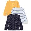 Amazon Essentials T-Shirt Termica a Maniche Lunghe Bambine e Ragazze, Pacco da 3, Bianco Righe/Blu Marino Floreale/Giallo, 2 Anni