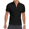 YTD Uomo Polo Manica Lunga/Corta con Zip a Quarto Casual Slim Fit Collo Alto Design di Base Camicie di Cotone, A1-Nero., L