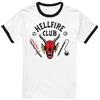 Stranger Things Hellfire Club Ringer T-Shirt Ringer Unisex, Nero Bianco