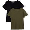Amazon Essentials T-Shirt da Donna a Maniche Corte con Scollo a V (Disponibile in Taglie Forti), Confezione da 2, Nero/Oliva, XXL Plus
