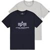 Alpha Industries Basic T 2 Pack T-Shirt da Uomo Grey.Heat/Rep.Blue