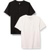 Amazon Essentials Maglietta Henley in Cotone con Maniche Corte Uomo, Pacco da 2, Bianco/Nero, XXL