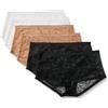 Amazon Essentials Mutandine Interamente in Pizzo Elasticizzato, Modelli Culotte, Brasiliana e Perizoma Donna, Confezione da 6, Bianco/Bronzo Lavato/Nero, 48