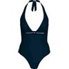 Tommy Hilfiger Costume da Bagno Donna One Piece Allacciatura sul Collo, Blu (Dark Night Navy), XS