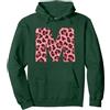 Leopard Alphabet Cheetah Letter Tees Lettera M Ghepardo Leopardo Stampa Rosa Iniziale Zebra Corrispondenza Felpa con Cappuccio, Unisex per Adulti, Verde Foresta, M