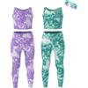 Essenclo Girls Athletic Leggings Yoga Pants w/Sleeveless Crop Tank Tops for Kids Workout Cheer Dance Run Sizes 3-16, 5pc Set - E2110 - Set-2-5-6