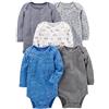 Simple Joys by Carter's Long-Sleeve Bodysuit Pack of 5 Body, Blu/Grigio/Bianco, 24 Mesi (Pacco da 5) Unisex-Bimbi