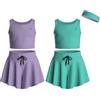 Essenclo Flowy Girls Butterfly Shorts Skirts w/Pockets & Athletic Sleeveless Tank Tops, Dance Tennis Cheer Running (5pc Set) - E2106 - Set-5-7-8