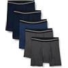 Amazon Essentials Boxer Aderenti in Cotone Traspirante, Senza Etichette Uomo, Confezione da 5, Blu Marino Scuro/Blu Scuro/Carbone, M