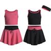 Essenclo Flowy Girls Butterfly Shorts Skirts w/Pockets & Athletic Sleeveless Tank Tops, Dance Tennis Cheer Running (5pc Set) - E2106 - Set-4-7-8