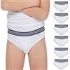 POMPEA Pack 6 Pezzi Slip Bambino Pompea in Cotone Bianco e Elastico Rigato