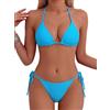 Tainehs Bikini Sexy da Donna con Supporto Thong Tie Two Sides Bottom Triangle Bikini, Azzurro, S