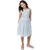 Maya Deluxe Midi Dress for Girls Sequins Embellished Party Tutu Bridesmaids Wedding with Belt Bow, Vestito Bambina, Ice Blue,
