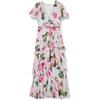 Gina Bacconi Long Printed Dress Surplice Neckline with Short Sleeve Vestito da Cocktail, Aloe, 42 Donna