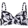 Dorina Mercadona Top Bikini Donna, Stampa Foglie Audace, con Ferretto, Coppe Intere, Imbottitura Leggera, Dettaglio Twist Busto, Nero