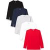 Lower East Maglietta a maniche lunghe con scollo a V, Uomo, Rosso (confezione da 5), M