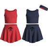 Essenclo Flowy Girls Butterfly Shorts Skirts w/Pockets & Athletic Sleeveless Tank Tops, Dance Tennis Cheer Running (5pc Set) - E2106 - Set-7-5-6