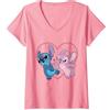 Disney Donna Disney Lilo e Stitch Cuore e baci T-Shirt Maglietta con Collo a V