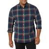 Amazon Essentials Camicia in Popeline Elasticizzato A Manica Lunga dalla vestibilità Aderente Uomo, Blu Marino Rosso Foglia di tè Motivo Scozzese, XXL