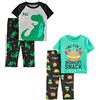 Simple Joys by Carter's Set Pigiama (Maglietta a Maniche Corte in Poliestere e Pantaloni in Pile), 4 Pezzi Bambino, Grigio/Verde/Cose Golose/Dinosauri, 5 anni
