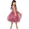 Maya Deluxe Midi Dress for Girls Sequins Embellished Party Tutu Bridesmaids Wedding with Belt Bow Vestito, Rosa del Deserto, 5-6 Anni Bambina