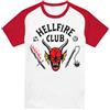 Stranger Things Hellfire Club Raglan T-Shirt Baseball a Maniche Corte, Bianco Rosso, L