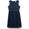 Maya Deluxe Midi Dress for Girls Sequins Embellished Party Tutu Bridesmaids Wedding with Belt Bow Vestito, Marina Militare, 9-10 Anni Bambina