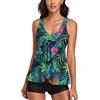 Omichic Canotta da Bagno alla Moda Tankini da Donna, con Due Pezzi, con Stampa Floreale, Nero, S