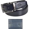 Enzo Castellano SSC NAPOLI SSC Napoli Set Regalo Ufficiale, Cintura in Pelle e Porta Carte di Credito, Blu Navy, Confezione Regalo
