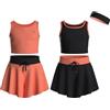 Essenclo Flowy Girls Butterfly Shorts Skirts w/Pockets & Athletic Sleeveless Tank Tops, Dance Tennis Cheer Running (5pc Set) - E2106 - Set-3-13-14
