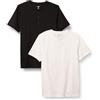 Amazon Essentials Maglietta Henley in Cotone con Maniche Corte Uomo, Pacco da 2, Bianco/Nero, S