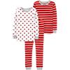 Simple Joys by Carter's Set pigiama natalizio in cotone aderente per bambini, 3 pezzi, Striscia rossa/cuori bianchi, 5