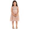 Maya Deluxe Midi Dress for Girls Sequins Embellished Party Tutu Bridesmaids Wedding with Belt Bow Vestito, Tortora Blush, 5-6 Anni Bambina
