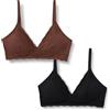 Amazon Essentials Bralette con Scollo a V Foderata in Microfibra Effetto Pesca con Bordo in Pizzo Donna, Pacco da 2, Nero/Nocciola, XS