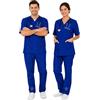 AIESI® Divisa Sanitaria uomo donna (XXL blu royal) in cotone 100% sanforizzato pantaloni e casacca scollo a V
