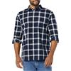 Amazon Essentials Camicia in Popeline Elasticizzato A Manica Lunga dalla vestibilità Aderente Uomo, Blu Marino Bianco Buffalo Plaid, L