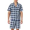 Amazon Essentials Set Pigiama Corto con Collo a Risvolto in Popeline di Cotone Elasticizzato Uomo, Indaco Plaid Country, XL