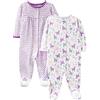 Simple Joys by Carter's 2-Pack Cotton Snap Footed Sleep And Play Dormienti per Neonati e Bambini, Bianco Unicorni/Porpora Pois, 0 Mesi (Pacco da 2) Bimba