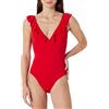 Amazon Essentials Costume da Bagno Intero con Scollo a V e Volant Donna, Rosso Papavero Brillante, 42