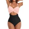 Eomenie Costume da Bagno Intero da Donna con Taglio a Vita Alta, con Allacciatura Posteriore, 1 Pezzo, Nero e Rosa., S