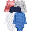 Simple Joys by Carter's Long-Sleeve Bodysuit Pack of 5 Body, Blu/Grigio Camion/Rosso Righe, 0-3 Mesi (Pacco da 5) Unisex-Bimbi