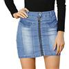 Allegra K Minigonne estive da donna in denim, elasticizzate, lavate, con cerniera frontale aderente, Blu, M