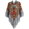 Gudessly, scialle tradizionale, stile retrò, da donna, oversize, 157,5 cm x 157,5 cm, con frange, poncho con motivo floreale stampato, Grigio, 62 * 62inch