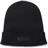 Boss Small Logo Cotton Blend Knit Hat Beanie, Nero1, Taglia Unica Uomo